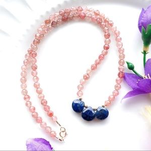 Lapis Lazuli And Strawberry Quartz Beaded Necklace